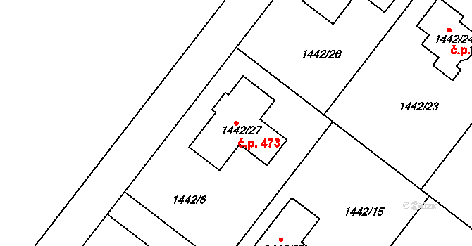 Troubsko 473 na parcele st. 1442/27 v KÚ Troubsko, Katastrální mapa