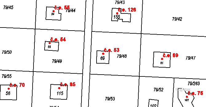 Vadkovice 53, Chbany na parcele st. 69 v KÚ Vadkovice, Katastrální mapa