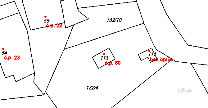 Srlín 80, Bernartice na parcele st. 113 v KÚ Srlín, Katastrální mapa