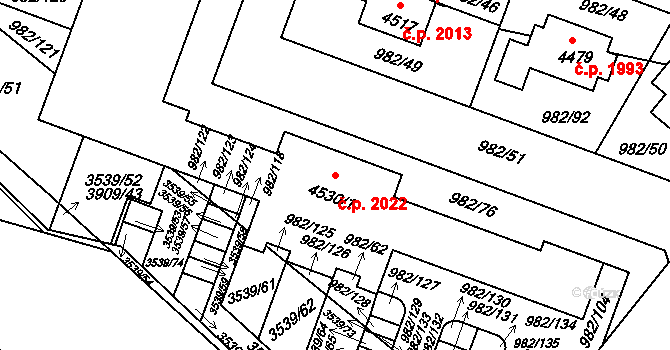 Čelákovice 2022 na parcele st. 4530/1 v KÚ Čelákovice, Katastrální mapa