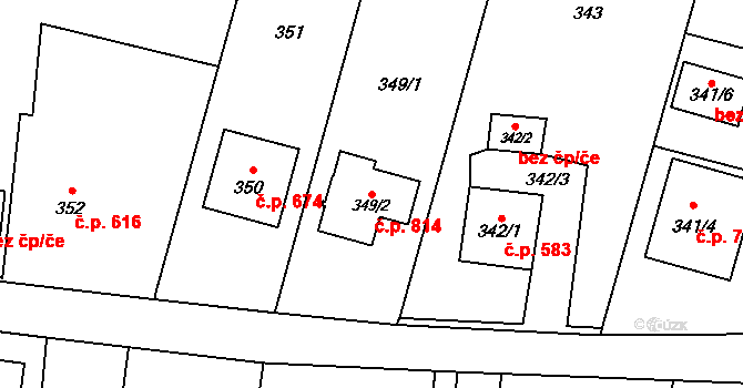 Skřečoň 814, Bohumín na parcele st. 349/2 v KÚ Skřečoň, Katastrální mapa