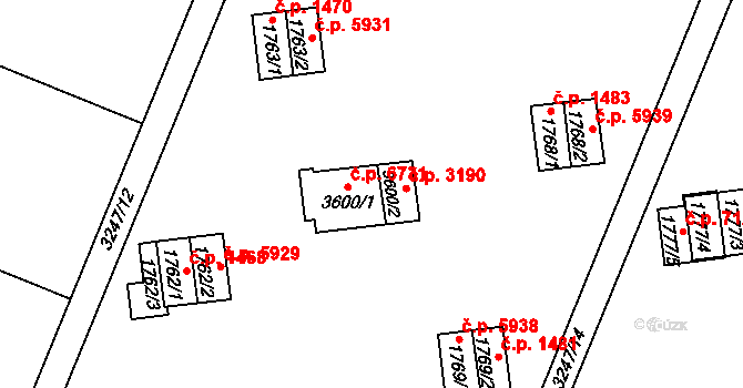Zlín 6731 na parcele st. 3600/1 v KÚ Zlín, Katastrální mapa