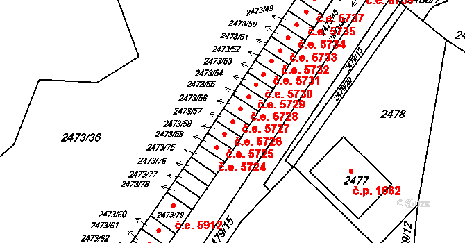 Kadaň 5726 na parcele st. 2473/57 v KÚ Kadaň, Katastrální mapa