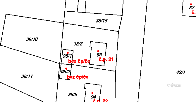 Třešně 21, Záhoří na parcele st. 93 v KÚ Třešně u Záhoří, Katastrální mapa