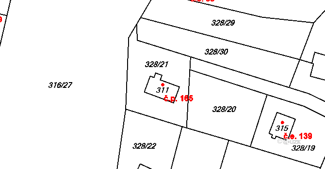 Řež 165, Husinec na parcele st. 311 v KÚ Husinec u Řeže, Katastrální mapa