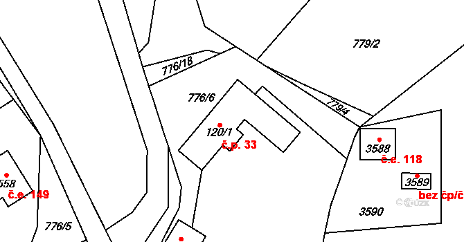 Halouny 33, Svinaře na parcele st. 120/1 v KÚ Svinaře, Katastrální mapa