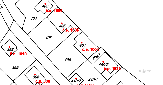 Zruč nad Sázavou 1004 na parcele st. 407 v KÚ Zruč nad Sázavou, Katastrální mapa