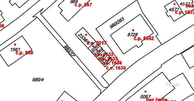 Zlín 1633 na parcele st. 2338/2 v KÚ Zlín, Katastrální mapa