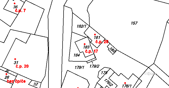 Jiříkovice 17, Nové Město na Moravě na parcele st. 183 v KÚ Jiříkovice u Nového Města na Moravě, Katastrální mapa
