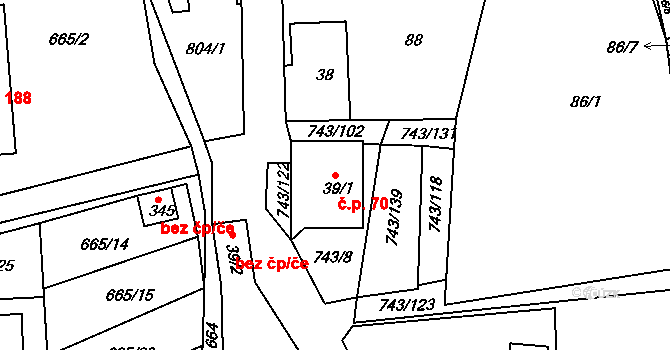 Škrdlovice 70 na parcele st. 39/1 v KÚ Škrdlovice, Katastrální mapa
