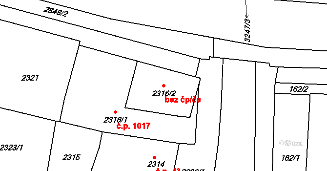 Kunovice 38218917 na parcele st. 2316/2 v KÚ Kunovice u Uherského Hradiště, Katastrální mapa