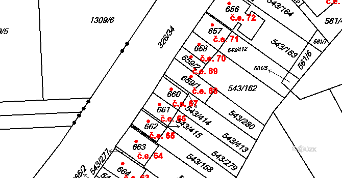 Nový Šaldorf 67, Nový Šaldorf-Sedlešovice na parcele st. 660 v KÚ Nový Šaldorf, Katastrální mapa