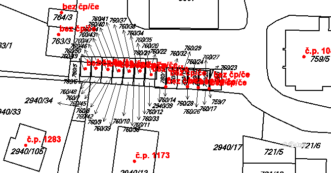 Sedlčany 48488917 na parcele st. 760/13 v KÚ Sedlčany, Katastrální mapa