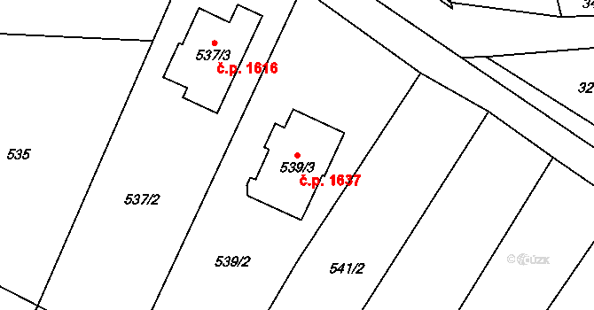 Kunovice 1637 na parcele st. 539/3 v KÚ Kunovice u Uherského Hradiště, Katastrální mapa