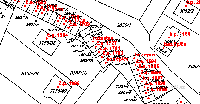 Děčín VI-Letná 1701, Děčín na parcele st. 3055/139 v KÚ Podmokly, Katastrální mapa