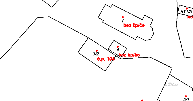 Chotíkov 104 na parcele st. 3/2 v KÚ Chotíkov, Katastrální mapa
