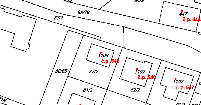 Mikovice 545, Kralupy nad Vltavou na parcele st. 1108 v KÚ Mikovice u Kralup nad Vltavou, Katastrální mapa