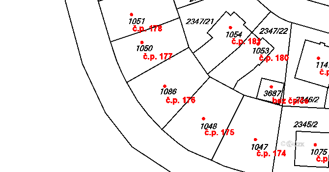 Týnské Předměstí 176, Domažlice na parcele st. 1086 v KÚ Domažlice, Katastrální mapa
