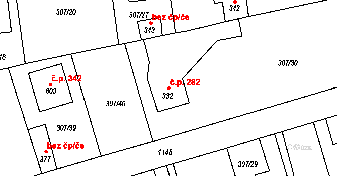Velká Ves 282, Broumov na parcele st. 332 v KÚ Velká Ves u Broumova, Katastrální mapa