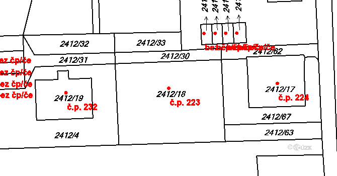 Cihelny 223, Jaroměř na parcele st. 2412/18 v KÚ Jaroměř, Katastrální mapa