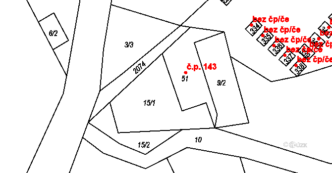 Zdoňov 143, Teplice nad Metují na parcele st. 51 v KÚ Zdoňov, Katastrální mapa