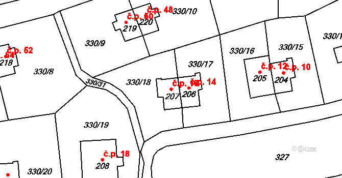 Rybitví 16 na parcele st. 207 v KÚ Rybitví, Katastrální mapa