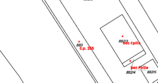 Olomučany 255 na parcele st. 883 v KÚ Olomučany, Katastrální mapa