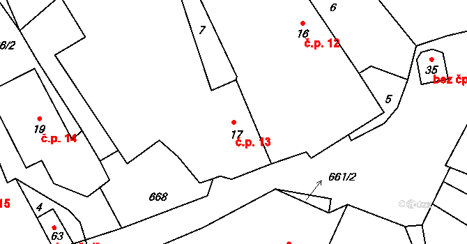Putkov 13, Zdíkov na parcele st. 17 v KÚ Putkov, Katastrální mapa