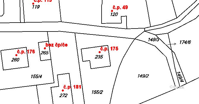 Borek 175, Rokycany na parcele st. 235 v KÚ Borek u Rokycan, Katastrální mapa