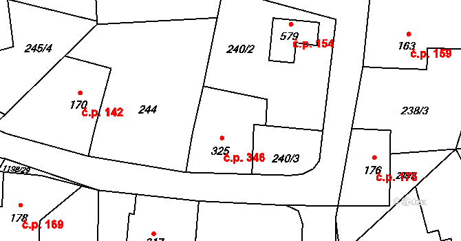 Mořkov 346 na parcele st. 325 v KÚ Mořkov, Katastrální mapa