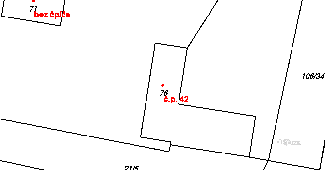Černov 42 na parcele st. 76 v KÚ Černov, Katastrální mapa