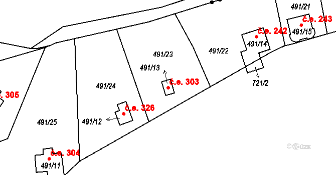 Lipno 303, Líšťany na parcele st. 491/13 v KÚ Lipno u Hunčic, Katastrální mapa