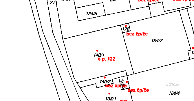 Deštnice 122 na parcele st. 140/1 v KÚ Deštnice, Katastrální mapa
