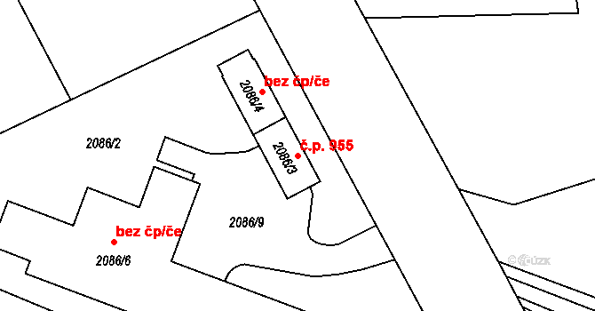 Paskov 955 na parcele st. 2086/3 v KÚ Paskov, Katastrální mapa