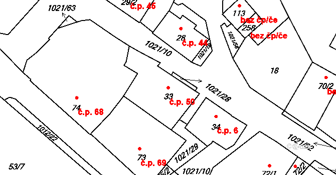 Žákava 50 na parcele st. 33 v KÚ Žákava, Katastrální mapa
