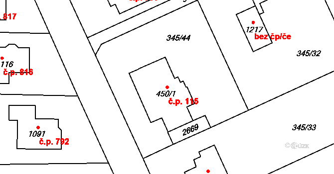 Golčův Jeníkov 115 na parcele st. 450/1 v KÚ Golčův Jeníkov, Katastrální mapa
