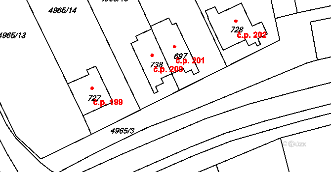 Pasohlávky 200 na parcele st. 738 v KÚ Pasohlávky, Katastrální mapa