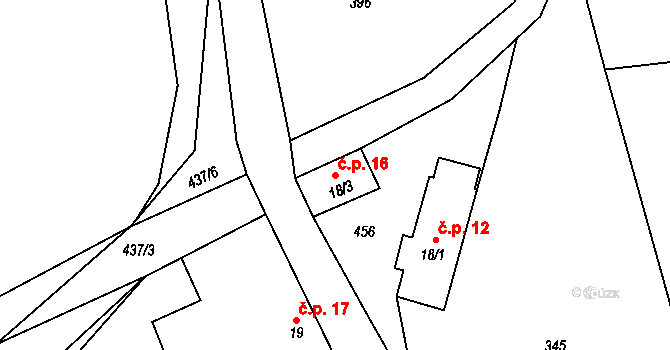 Veletín 16, Sedlec-Prčice na parcele st. 18/3 v KÚ Veletín, Katastrální mapa