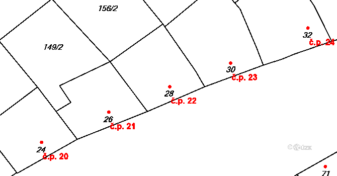 Chvalnov 22, Chvalnov-Lísky na parcele st. 28 v KÚ Chvalnov, Katastrální mapa