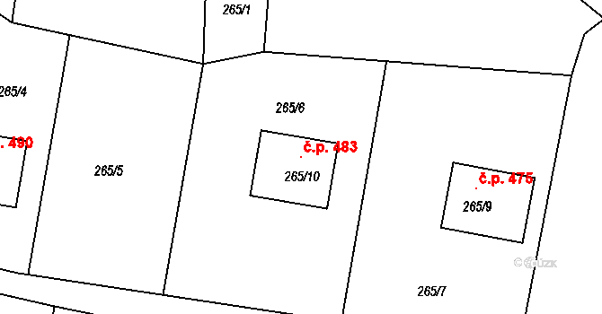 Chotěbuz 483 na parcele st. 265/10 v KÚ Chotěbuz, Katastrální mapa