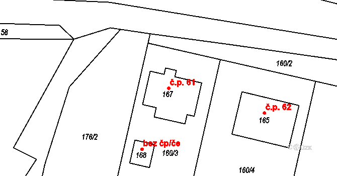 Žďár 61 na parcele st. 167 v KÚ Žďár u Nové Včelnice, Katastrální mapa