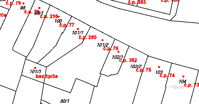 Lišov 76 na parcele st. 101/2 v KÚ Lišov, Katastrální mapa