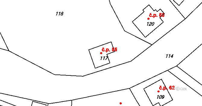 Hory 55 na parcele st. 117 v KÚ Hory u Jenišova, Katastrální mapa