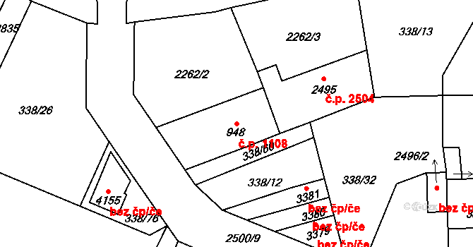Jablonec nad Nisou 1108 na parcele st. 948 v KÚ Jablonec nad Nisou, Katastrální mapa