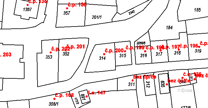 Brtnice 200 na parcele st. 314 v KÚ Brtnice, Katastrální mapa