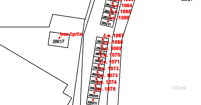 Jihlava 1069 na parcele st. 3892/48 v KÚ Jihlava, Katastrální mapa
