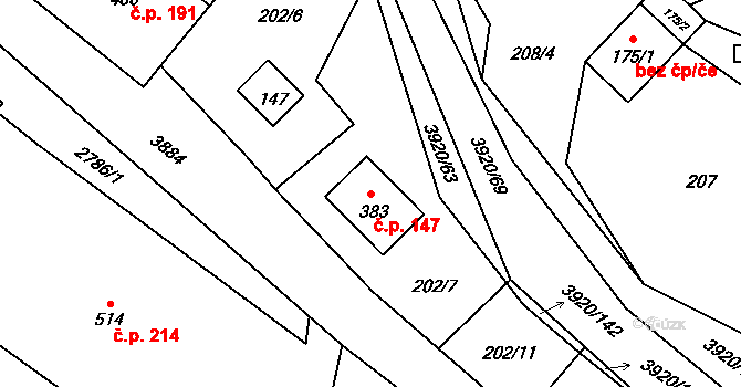 Bukovec 147 na parcele st. 383 v KÚ Bukovec u Jablunkova, Katastrální mapa