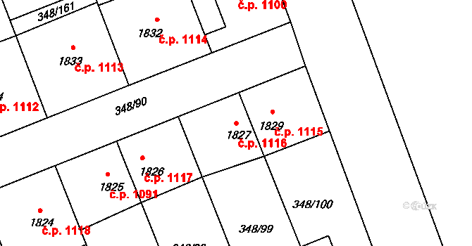 Dobříš 1116 na parcele st. 1827 v KÚ Dobříš, Katastrální mapa