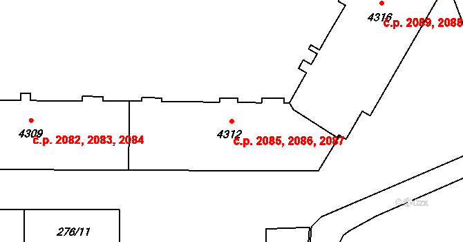 Šumperk 2085,2086,2087 na parcele st. 4312 v KÚ Šumperk, Katastrální mapa