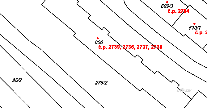Šumperk 2736,2737,2738,2739 na parcele st. 606 v KÚ Dolní Temenice, Katastrální mapa